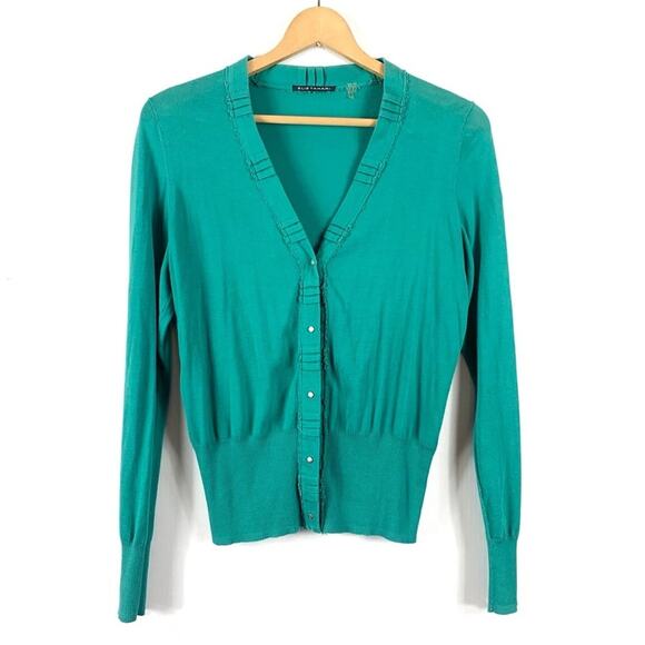 Tahari Turquoise Snap Up Cotton Cardigan Sweater Blouse - Large - Picture 1 of 10